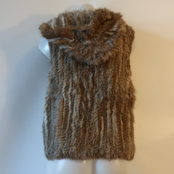 Womens Scoop NYC Brown Hooded Rabbit Fur Vest S - Picture 6 of 9